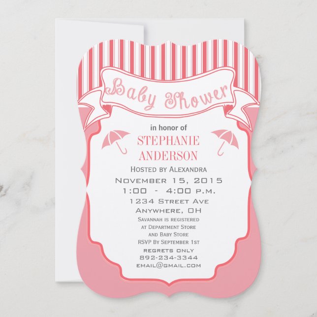 Modern Baby Girl Cute Stripe Pattern Shower Invitation (Front)