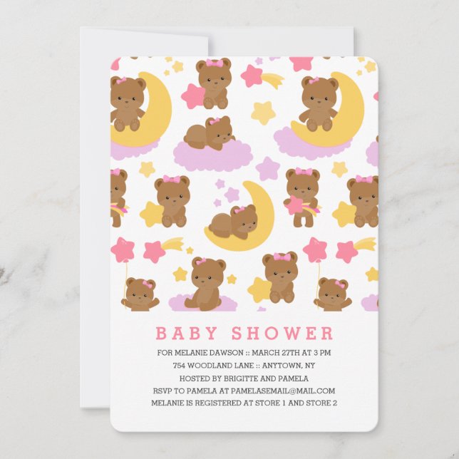 Modern Baby Girl Little Bear Baby Shower Invitation (Front)