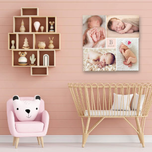 Modern Baby Girl Monogram Photo Collage Canvas