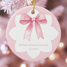 Modern Baby Girl Personalized Pink Watercolor Bow
