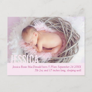 Modern baby girl photo announcement postcard