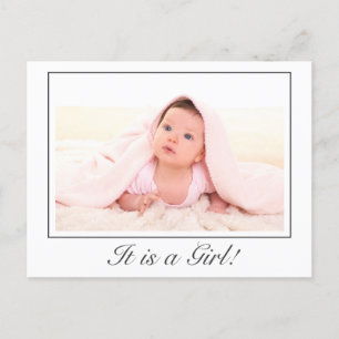 Modern Baby Girl Photo Birth Announcement Postcard