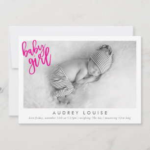 MODERN BABY GIRL PHOTO calligraphy overlay PINK Announcement