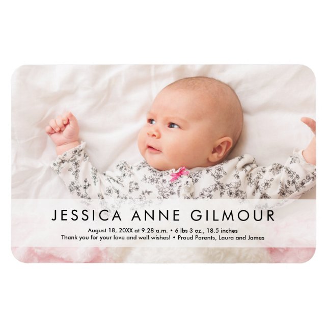 Modern Baby Girl Photo Name Stat Newborn baby  Magnet (Horizontal)