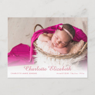 Modern Baby Girl Photo Script Birth Announcement Postcard