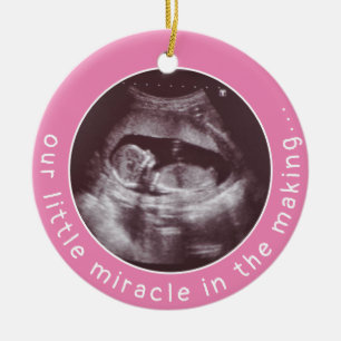 Modern Baby Girl Pink Ultrasound 2 Photo Miracle Ceramic Tree Decoration