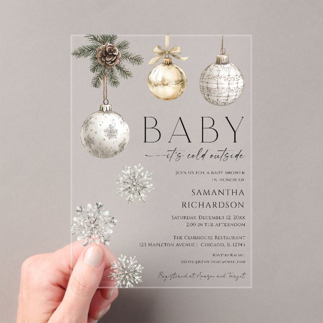 Modern Baby it's cold outside gender neutral Acrylic Invitations (Insitu (Handheld))