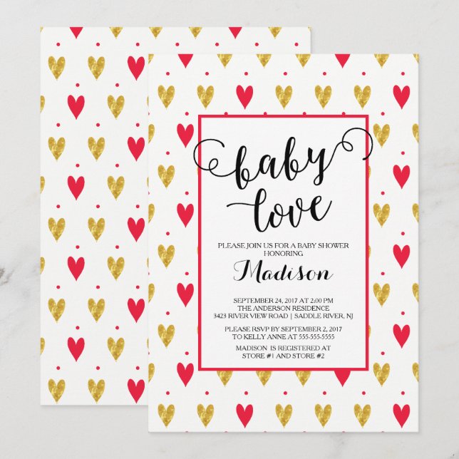 Modern Baby Love Hearts Baby Shower Invitation (Front/Back)