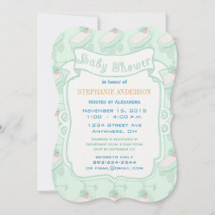 Modern Baby Mint Gender Neutral Baby Buggy Shower Invitation