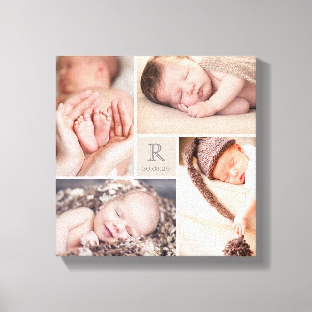 Modern Baby Monogram Nursery Photo Collage Canvas (Front)