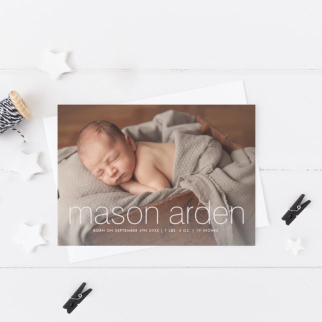 Modern baby name 3 photo birth announcement (Creator Uploaded)