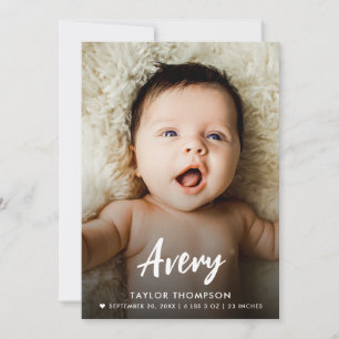 Modern Baby Name Brush script custom photo birth Invitation
