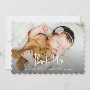 Modern Baby Newborn Girl Custom birth annoucement Thank You Card