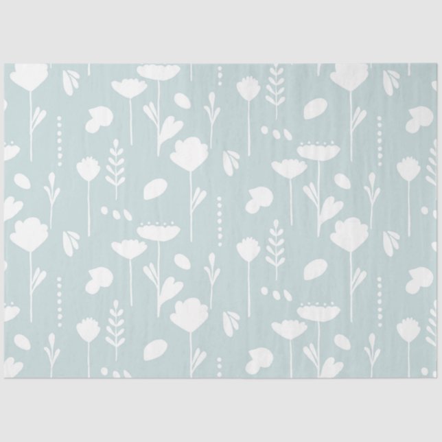 Modern Baby Nursery Wildflower Floral Blue n White Tissue Paper (Front)