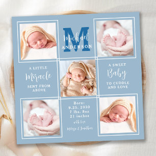 Modern Baby Personalised 5 Photo Blue Birth  Announcement