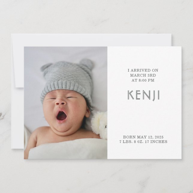 Modern Baby Photo Birth Announcement (Front)