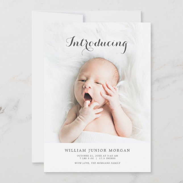 Modern Baby Photo Birth Announcement Card (Front)