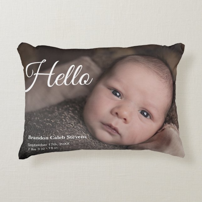 Modern Baby Photo Birth Announcement Decorative Cushion (Front)