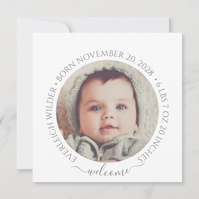 Modern Baby Photo Birth Announcement Flat Card (Front)
