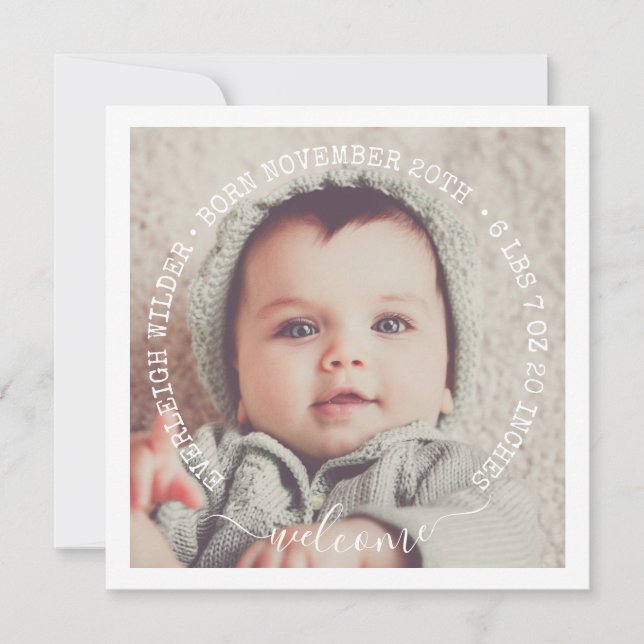 Modern Baby Photo Birth Announcement Flat Card (Front)
