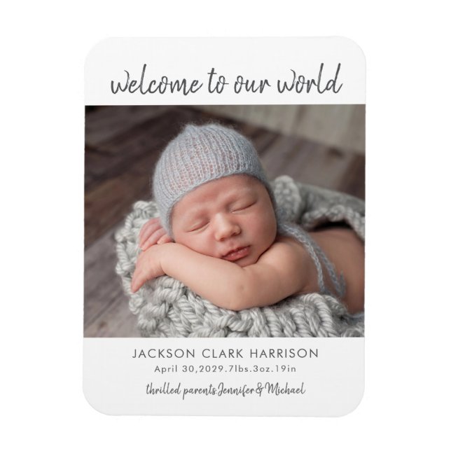 Modern Baby Photo Birth Announcement  Magnet (Vertical)