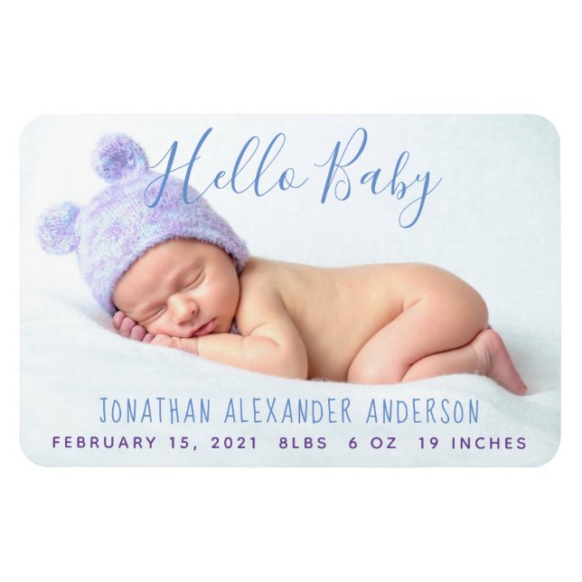 Modern Baby Photo Birth Announcement Magnet (Horizontal)