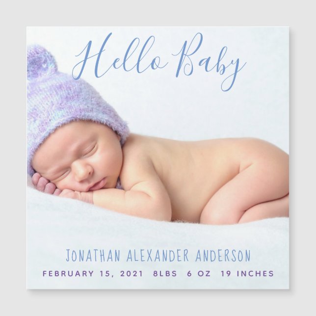 Modern Baby Photo Birth Announcement Magnetic Card (Front)
