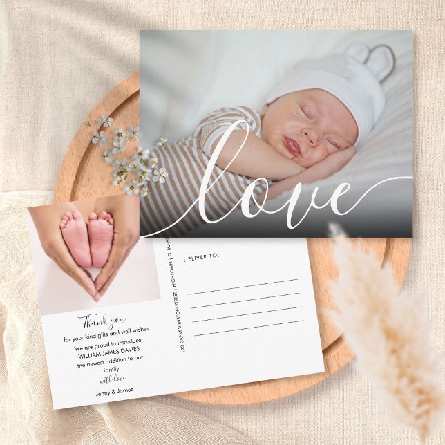 Modern Baby Photo Birth Announcement Postcard (Creator Uploaded)