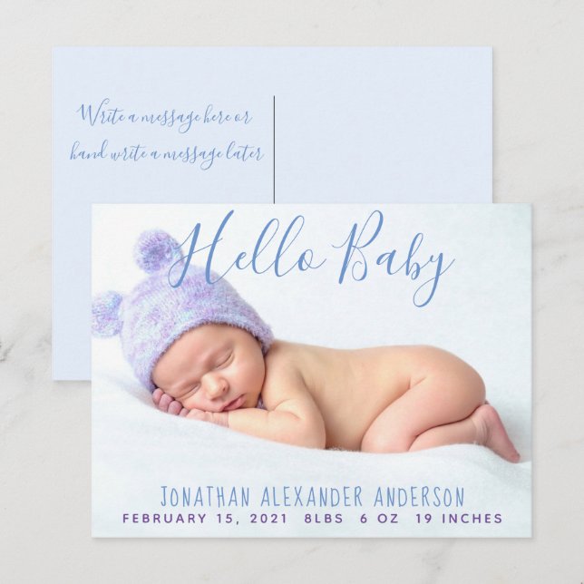 Modern Baby Photo Birth Announcement Postcard (Front/Back)