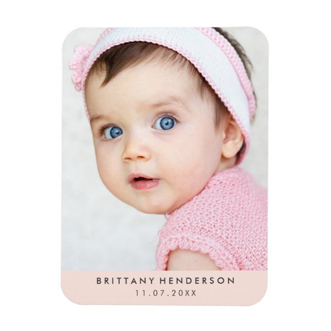 Modern Baby Photo | Blush Pink Magnet (Vertical)