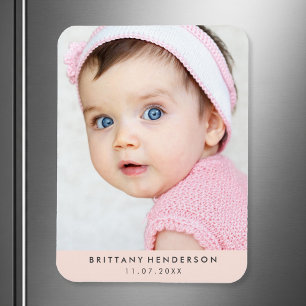 Modern Baby Photo   Blush Pink Magnet