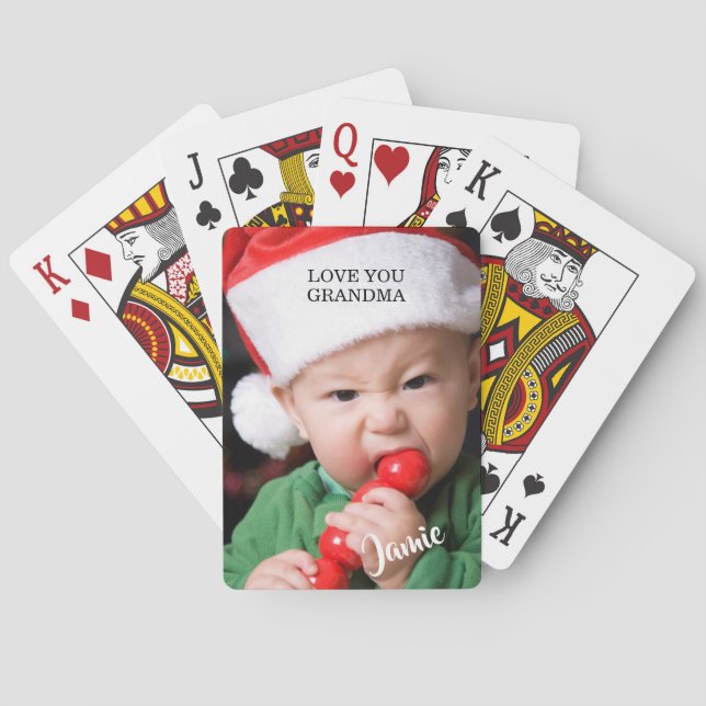 Modern Baby Photo Christmas Playing Cards (Back)