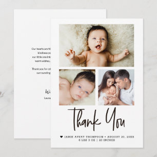 Modern Baby Photo Collage Newborn Thank You Card