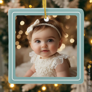 Modern Baby Photo Mint Minimalist Holiday Photo Ceramic Ornament
