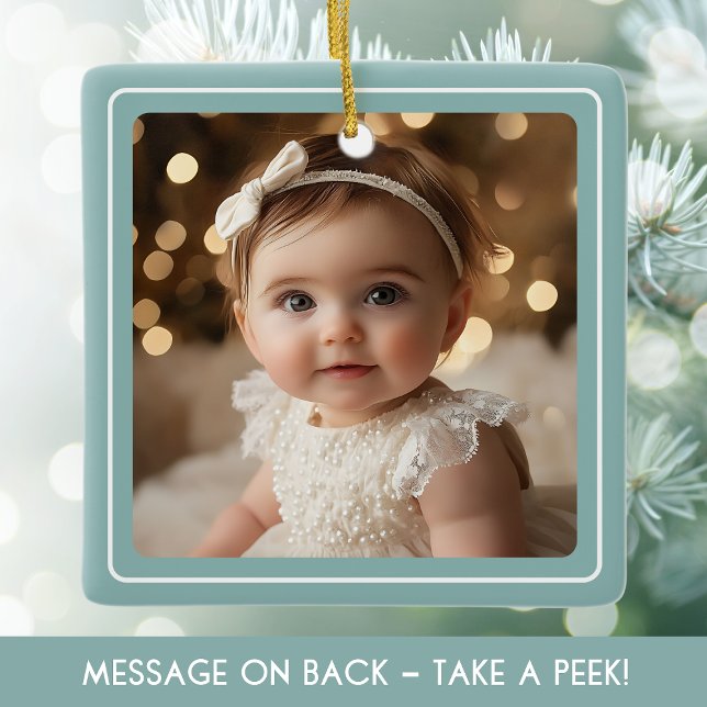 Modern Baby Photo Mint Minimalist Holiday Photo Ceramic Ornament (Modern Baby Photo Mint Minimalist Holiday Photo Ceramic Ornamen)