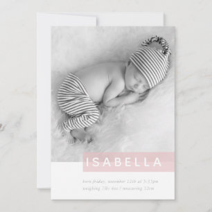 MODERN BABY PHOTO simple girl pink panel overlay Announcement