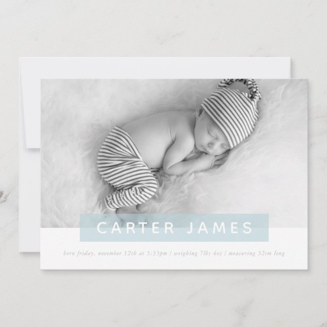 MODERN BABY PHOTO simple sweet blue panel overlay Announcement (Front)