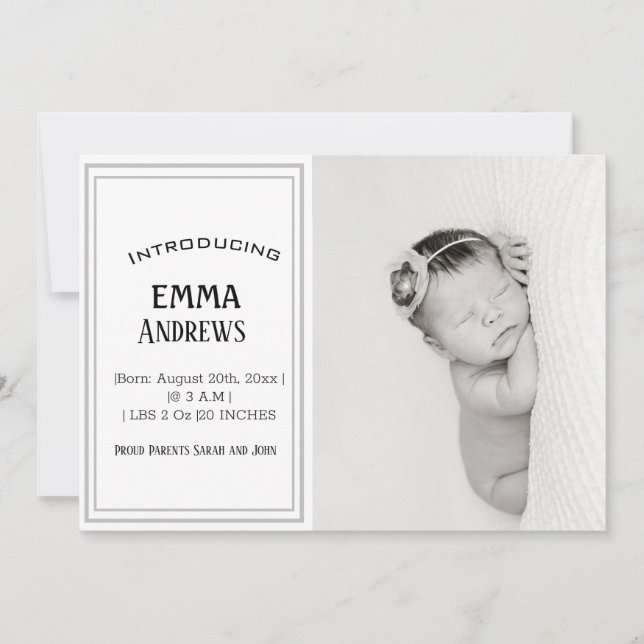 Modern Baby Photo Thank You Birth Announcement (Front)