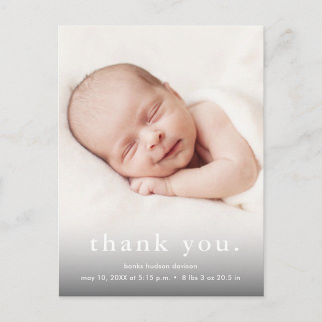 Modern Baby Photo Thank You Birth Announcement Postcard (Front)