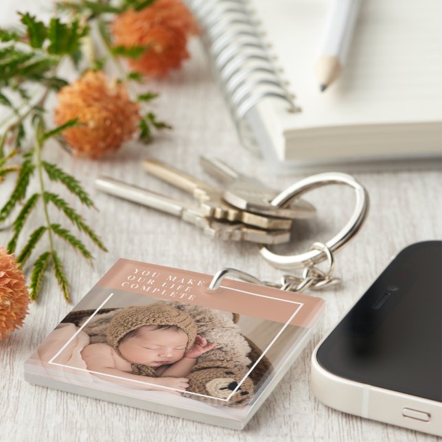 Modern Baby Photo | You Make My Life Complete Gift Key Ring (Front Right)