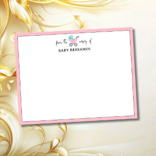 Modern Baby Pink Baby Carriage Nursery Note Card