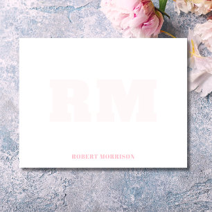 Modern Baby Pink Monogram Stationery Note Card