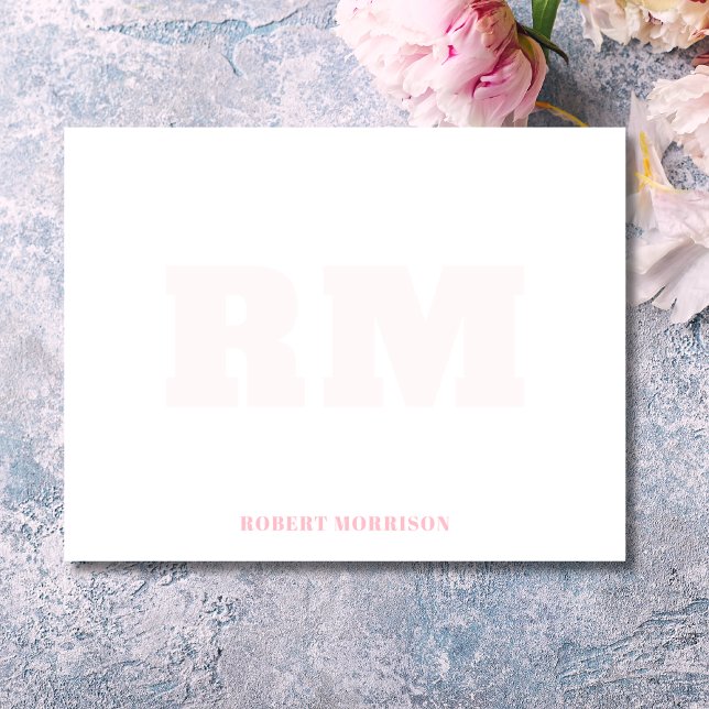 Modern Baby Pink Monogram Stationery Note Card (Creator Uploaded)