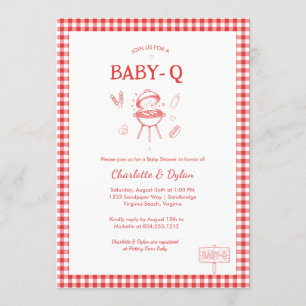 Modern Baby-Q BBQ Red Gingham Baby Shower Invitation