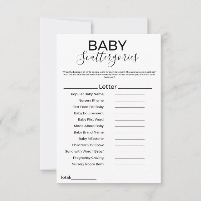 Modern  baby scattergories baby shower game (Front)