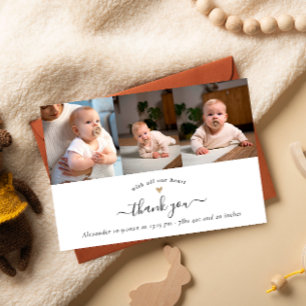 Modern Baby Shower 3 Photos Stylish Thank You  Card
