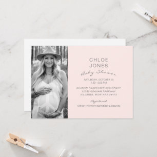 Modern Baby Shower B/W Photo Champagne Pink  Invitation