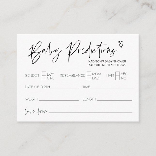 Modern Baby Shower Baby Predictions Guess Card (Front)