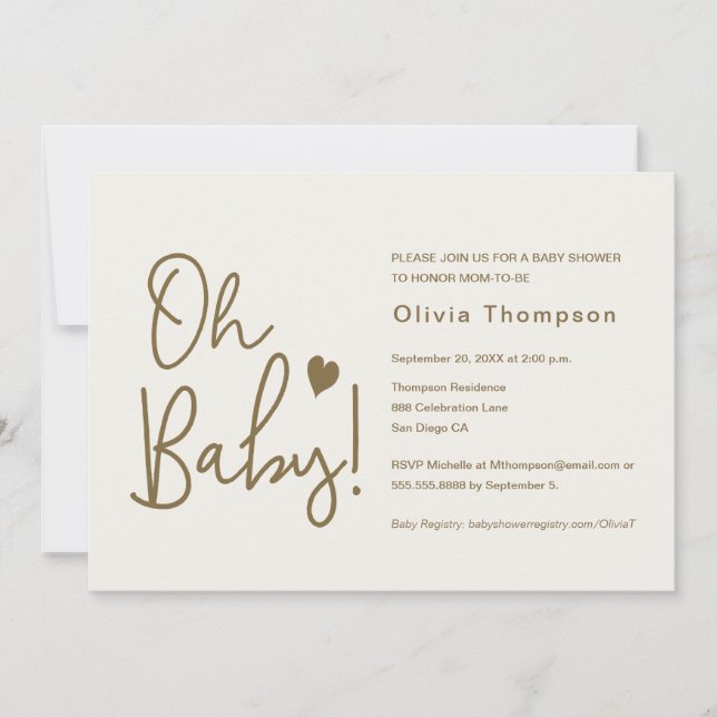 Modern Baby Shower Cream Beige Custom Oh Baby  Invitation (Front)