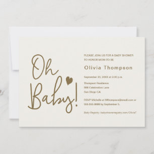 Modern Baby Shower Cream Beige Custom Oh Baby  Invitation